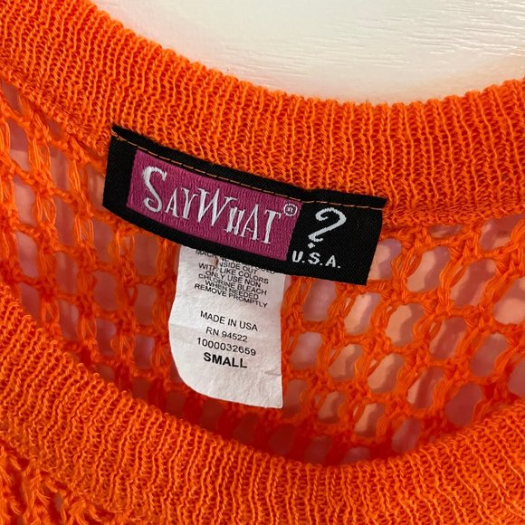 Say What Orange Wide Neck Short Sleeve Open Knit Crochet Sweater Top Size S - Picture 2 of 3